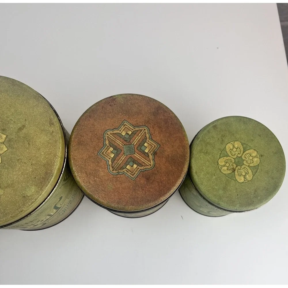 Vintage‎ Balonoff Canister Tin Set Green 1970s Rustic Flour Sugar Coffee Tea